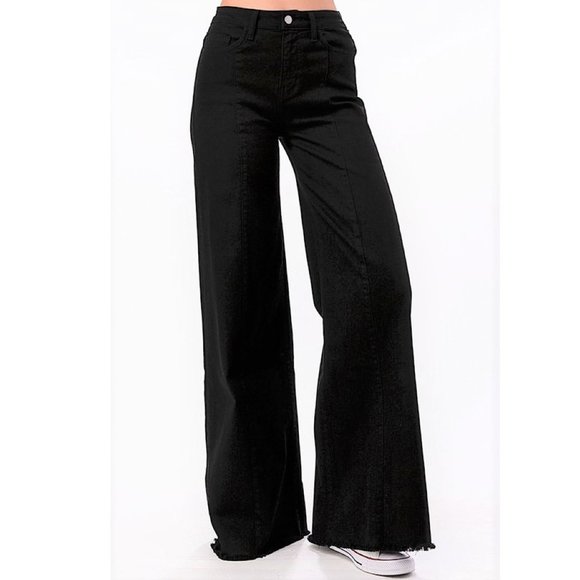 Black Wash Premium Denim Front Seam High Waist Flare Leg - Picture 1 of 4